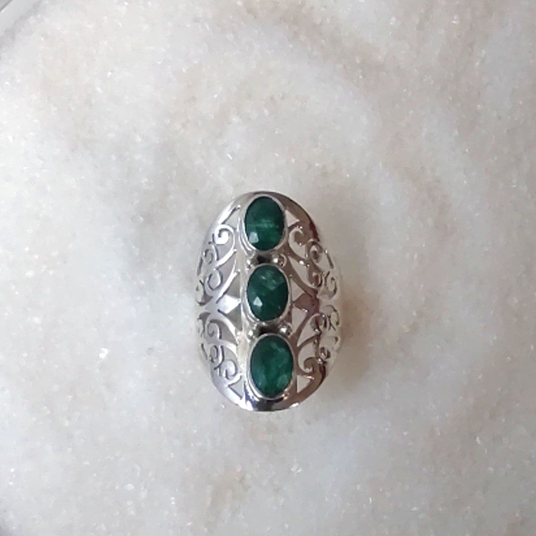 Inel din Argint cu 3 Pietre Semipretioase Naturale de Smarald -PureSilver9 (Marimi: 7/8/9) - inel argint