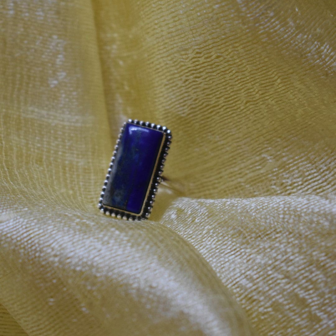 Inel din Argint cu Piatra Semipretioasa Naturala de Lapis Lazuli & Rawa Work - Code: PureSilver20 (Marime: 8) - inel argint