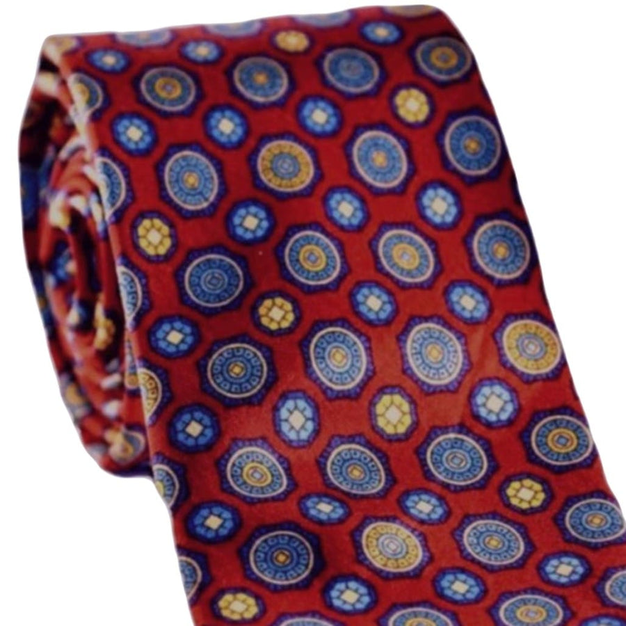 Cravata Barbati din 100% Matase Naturala -Fond Grena cu accente de Bleu si Mustar -> Cod: MATASE2 - Cravata Barbati