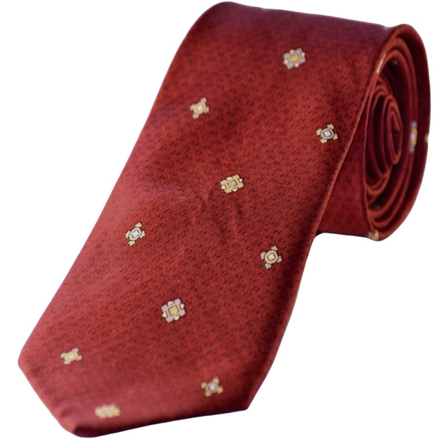 Cravata Barbati din 100% Matase Naturala - Fond Grena cu accente de Gri si Mustar ->Cod: MATASE7 - Cravata Barbati