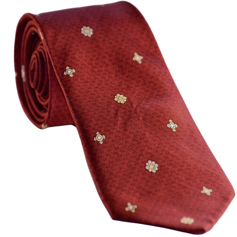 Cravata Barbati din 100% Matase Naturala - Fond Grena cu accente de Gri si Mustar ->Cod: MATASE7 - Cravata Barbati