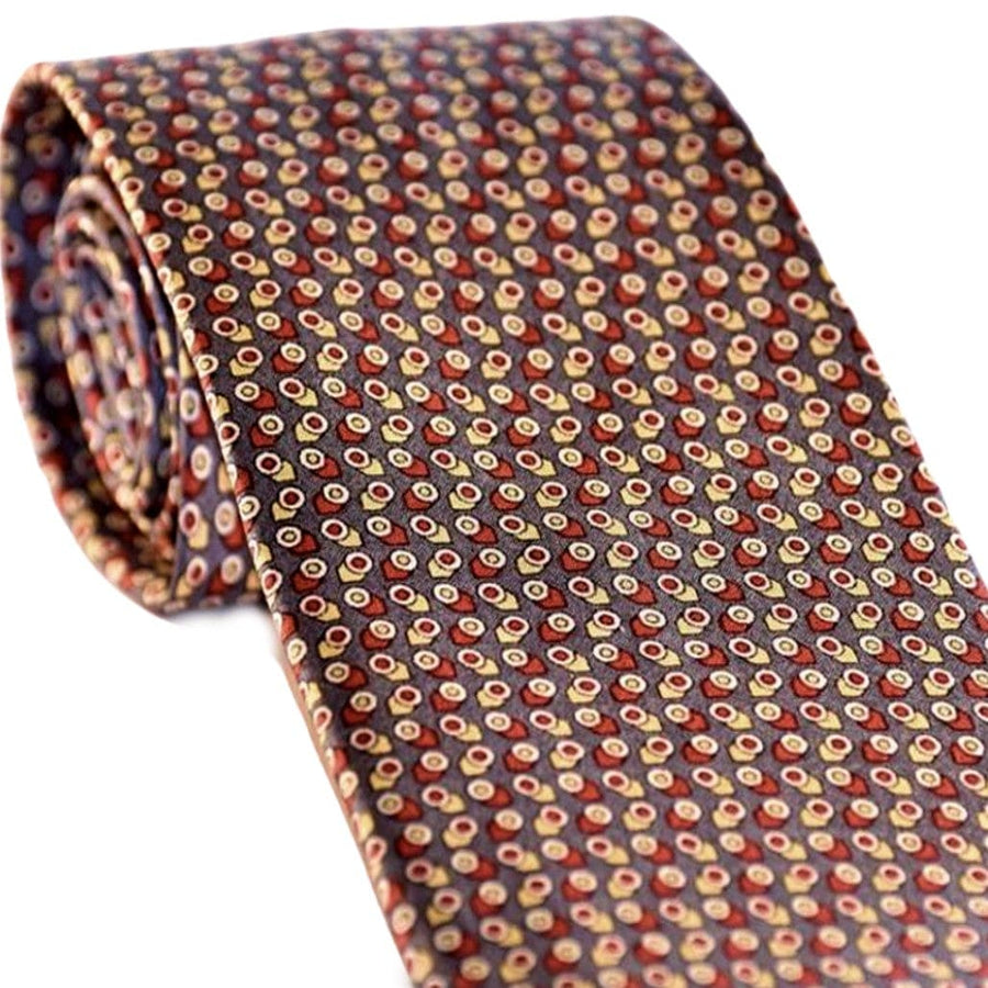 Cravata Barbati din 100% Matase Naturala - Fond Gri cu accente de Rosu&Mustar -> Cod: MATASE12 - Cravata Barbati