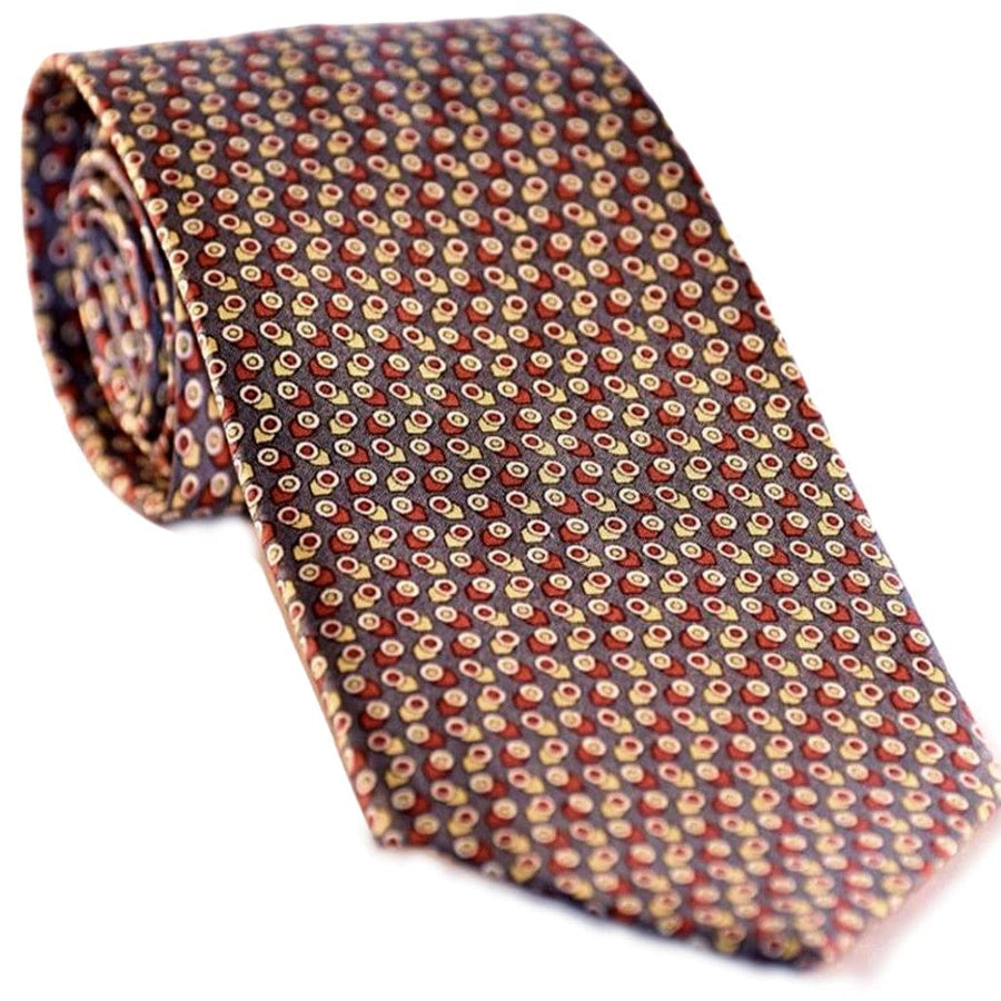 Cravata Barbati din 100% Matase Naturala - Fond Gri cu accente de Rosu&Mustar -> Cod: MATASE12 - Cravata Barbati