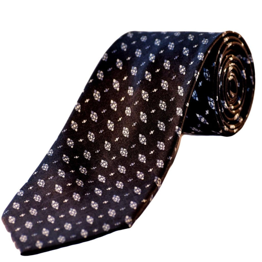 Cravata Barbati din 100% Matase Naturala -Fond Negru cu accente de Gri -> Cod: MATASE3 - Cravata Barbati