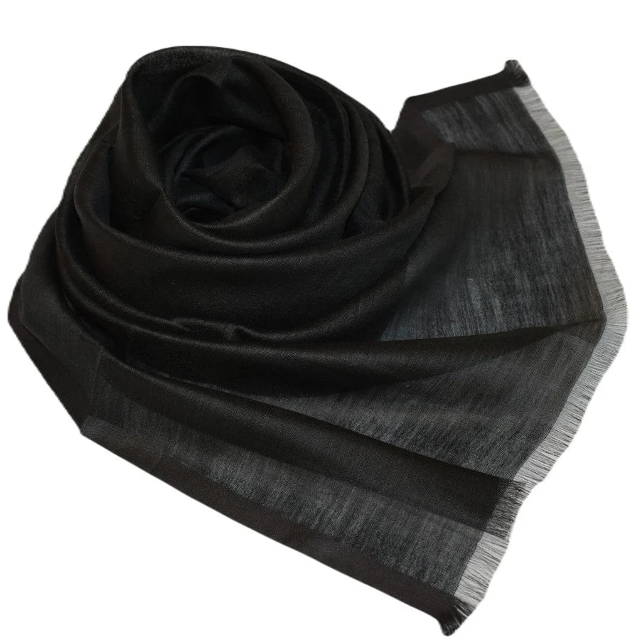Esarfa-Sal tesuta manual din Matase Naturala ERI SILK (Peace Silk) - Negru (Cod: ERI5))