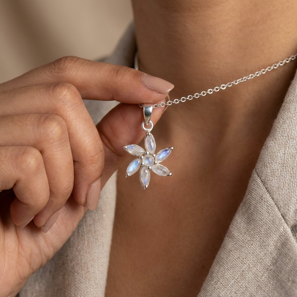 Pandantiv CHAKRA din Argint 925 cu Pietre Semipretioase Naturale de Piatra Lunii multifatetat slefuite -> Cod: SilverPendant6