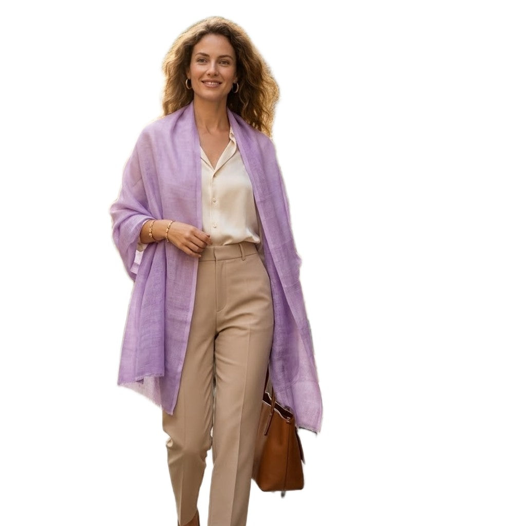 Esarfa-Sal tesuta manual din 100% IN (Linen 100%) - Mov Lilac -> Cod: Linen5