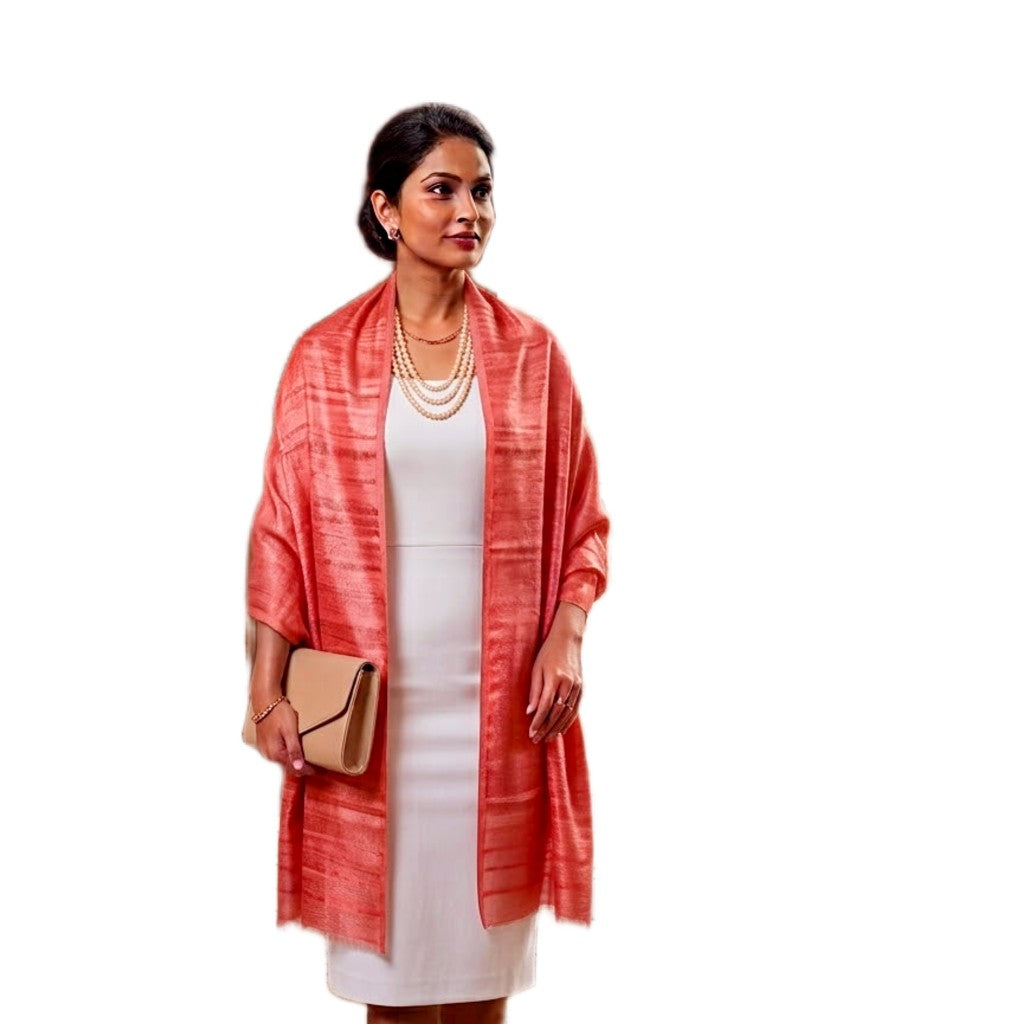 Esarfa-Sal din Matase Naturala Dupioni Raw Silk - Rosu Prafuit -> Cod:Dupion4