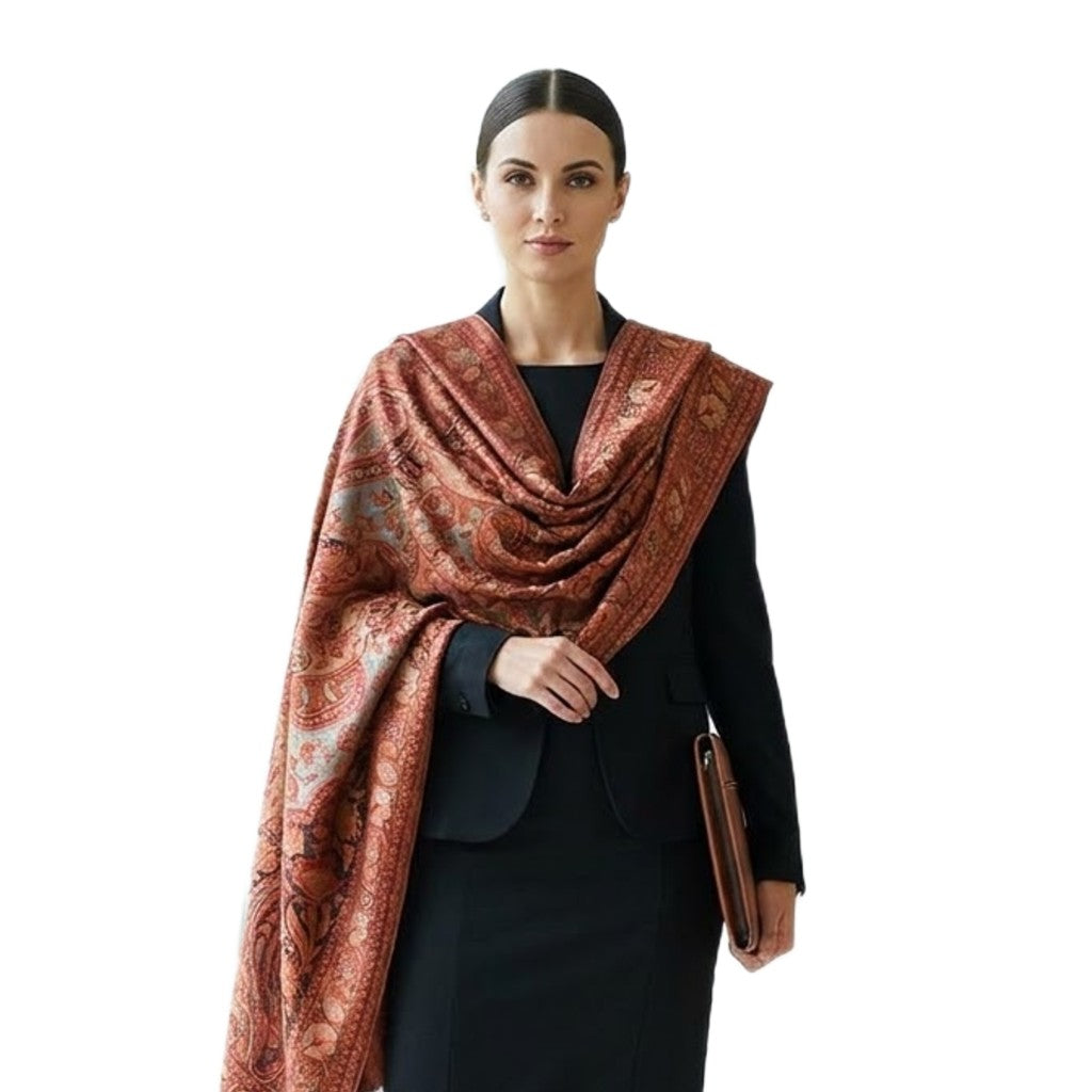 NOU! SAL Premium Jamawar din 100% Matase Naturala - Heritage -> Shades of Rusty Tangerine ->Cod: Jamawar4