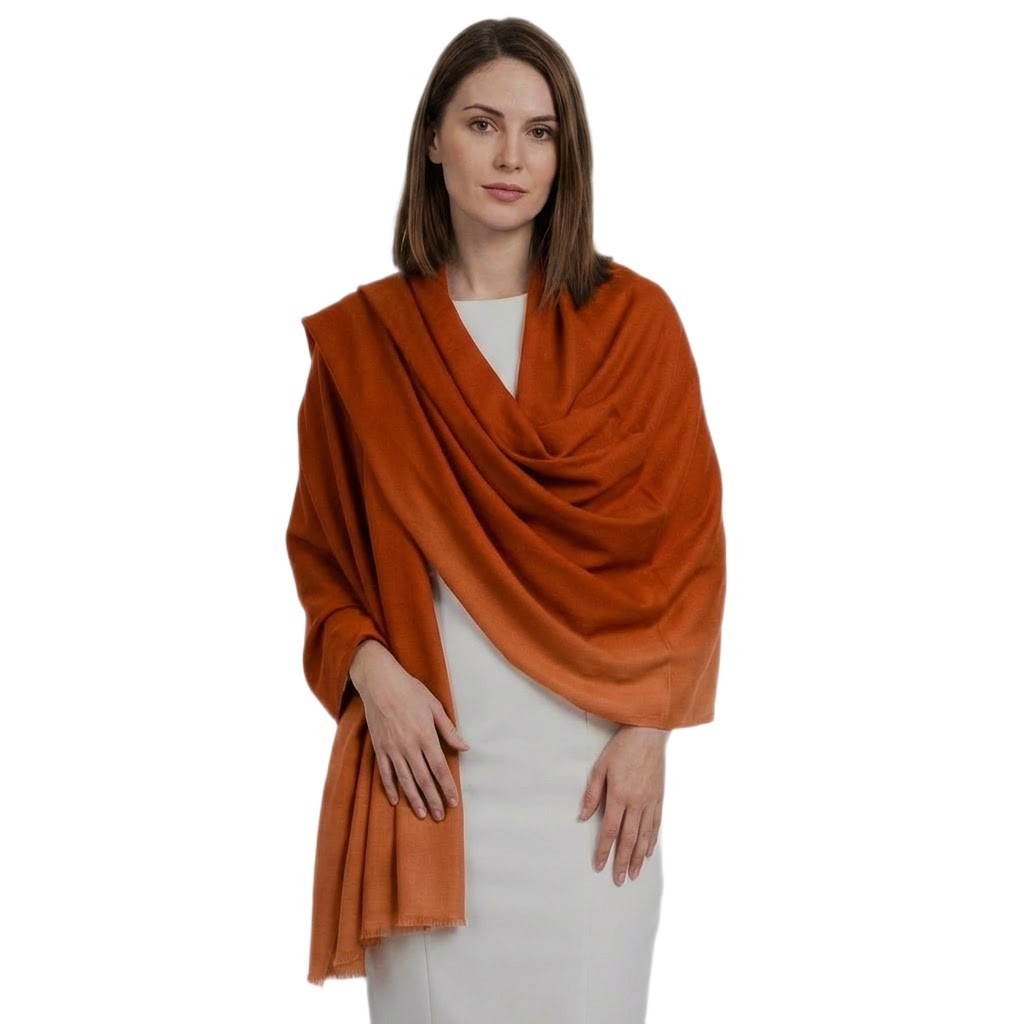 Esarfa Sal Casmir si Matase Naturala - Ombre 2 nuante  de Ruginiu -> Cod: CASMIRSILK15