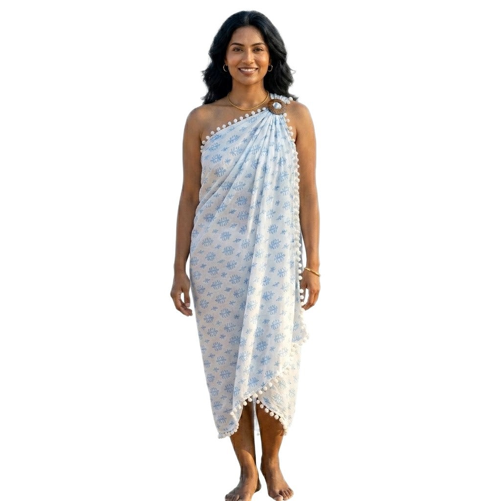 Pareo/ Sarong/ Esarfa de Plaja - 100% Bumbac cu Handblock printing -> Cod: Mulmul Cotton7