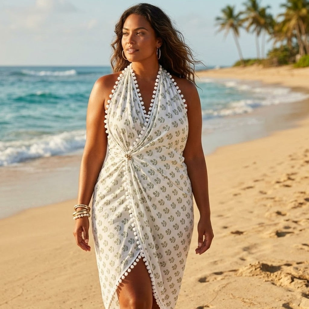 Pareo/ Sarong/ Esarfa de Plaja - 100% Bumbac cu Handblock printing -> Cod: Mulmul Cotton1