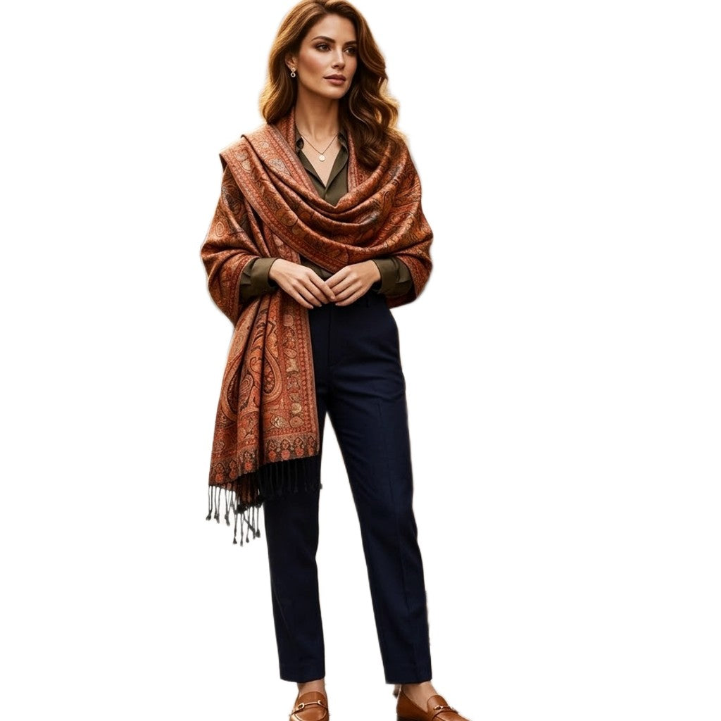 NOU! SAL Premium Jamawar din 100% Matase Naturala - Heritage -> Shades of Rusty Tangerine ->Cod: Jamawar4
