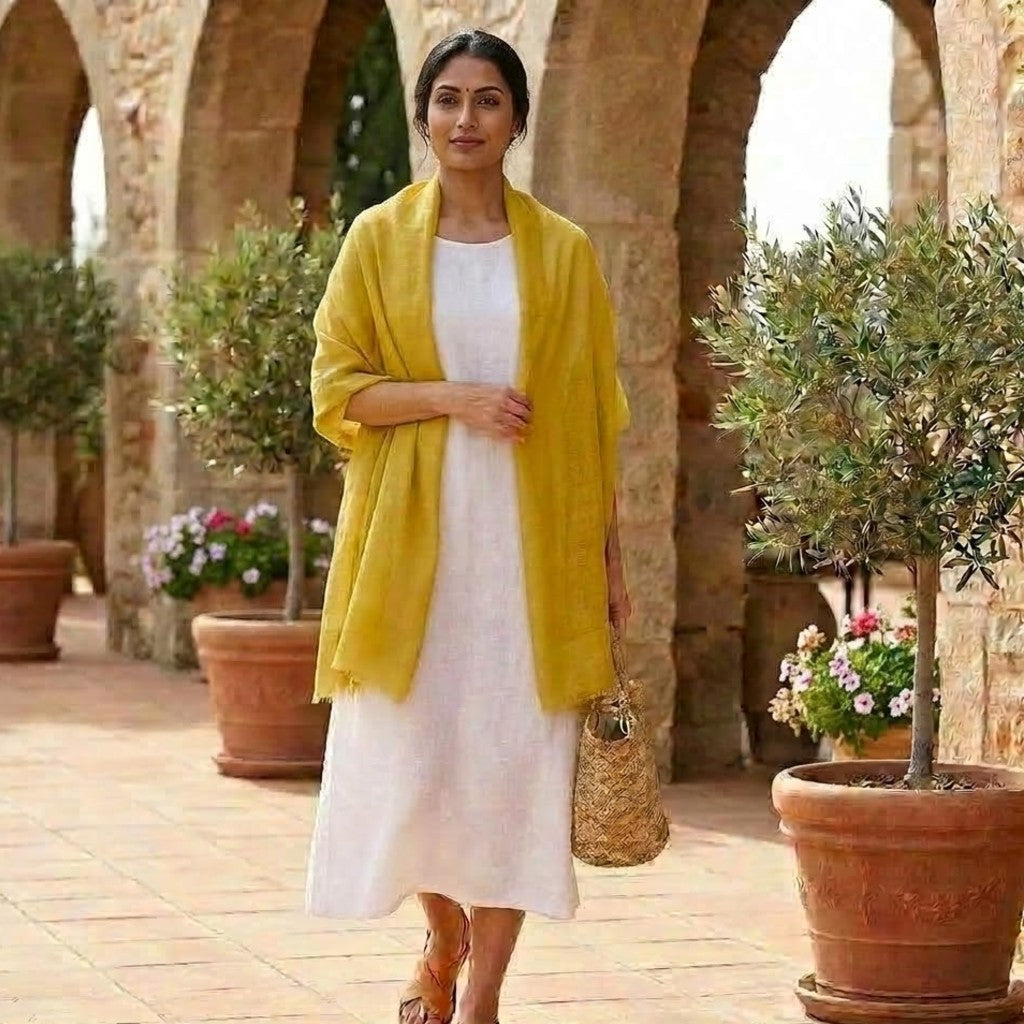 Esarfa-Sal tesuta manual din 100% IN (Linen 100%) - Mango Shade -> Cod: IN15