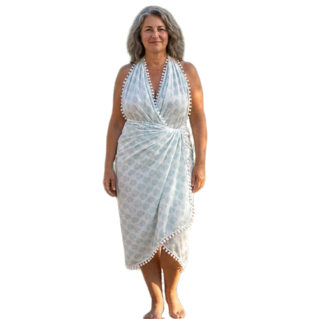 Pareo/ Sarong/ Esarfa de Plaja - 100% Bumbac cu Handblock printing -> Cod: Mulmul Cotton13