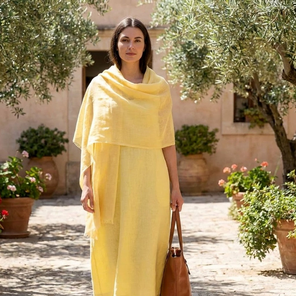Esarfa-Sal tesuta manual din 100% IN (Linen 100%) - Galben Lemon Lolly -> Cod: IN05