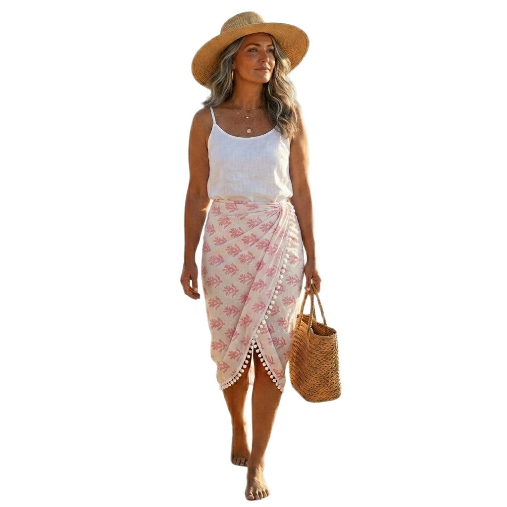 Pareo/ Sarong/ Esarfa de Plaja - 100% Bumbac cu Block printing -> Cod: Mulmul Cotton17