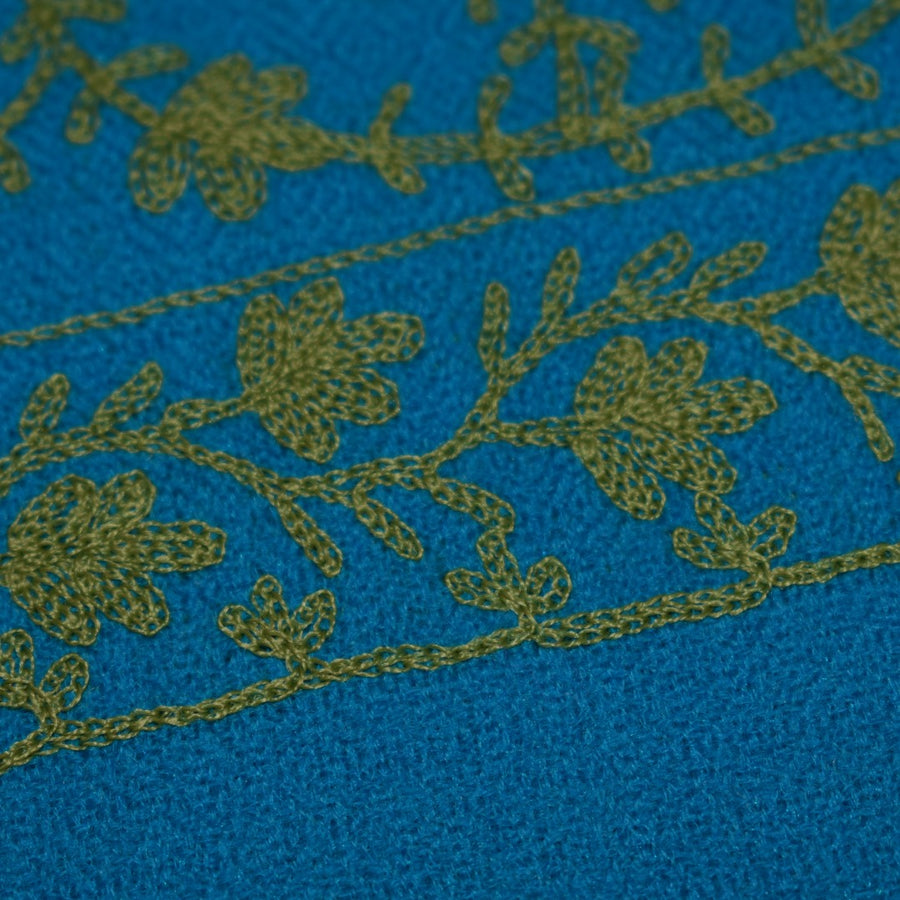 Esarfa Sal Casmir cu Broderie din Matase – Turcoaz/Verde Smarald-  Finete si Eleganta in orice Sezon -> Cod: CASHMBROD1