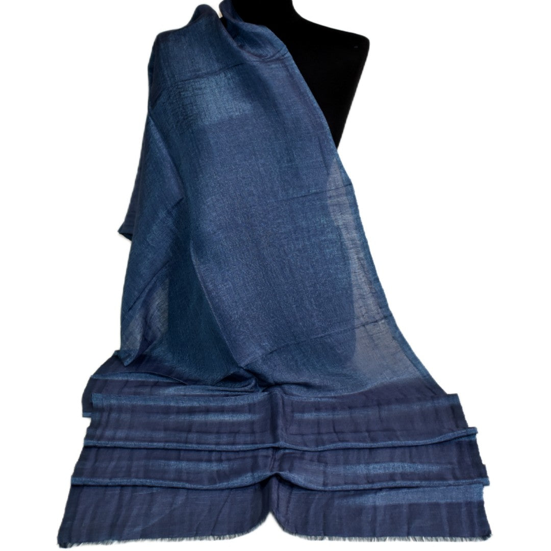 Eșarfă–Șal din Matase Naturala &In (LinenSilk) - Navy Bleumarin - Cod: LinenSilk1