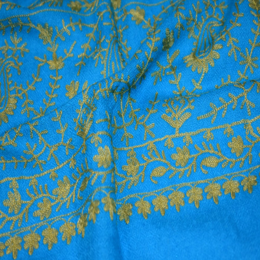 Esarfa Sal Casmir cu Broderie din Matase – Turcoaz/Verde Smarald-  Finete si Eleganta in orice Sezon -> Cod: CASHMBROD1