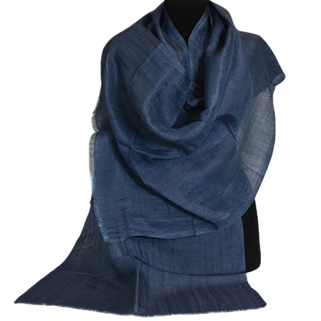 Eșarfă–Șal din Matase Naturala &In (LinenSilk) - Navy Bleumarin - Cod: LinenSilk1