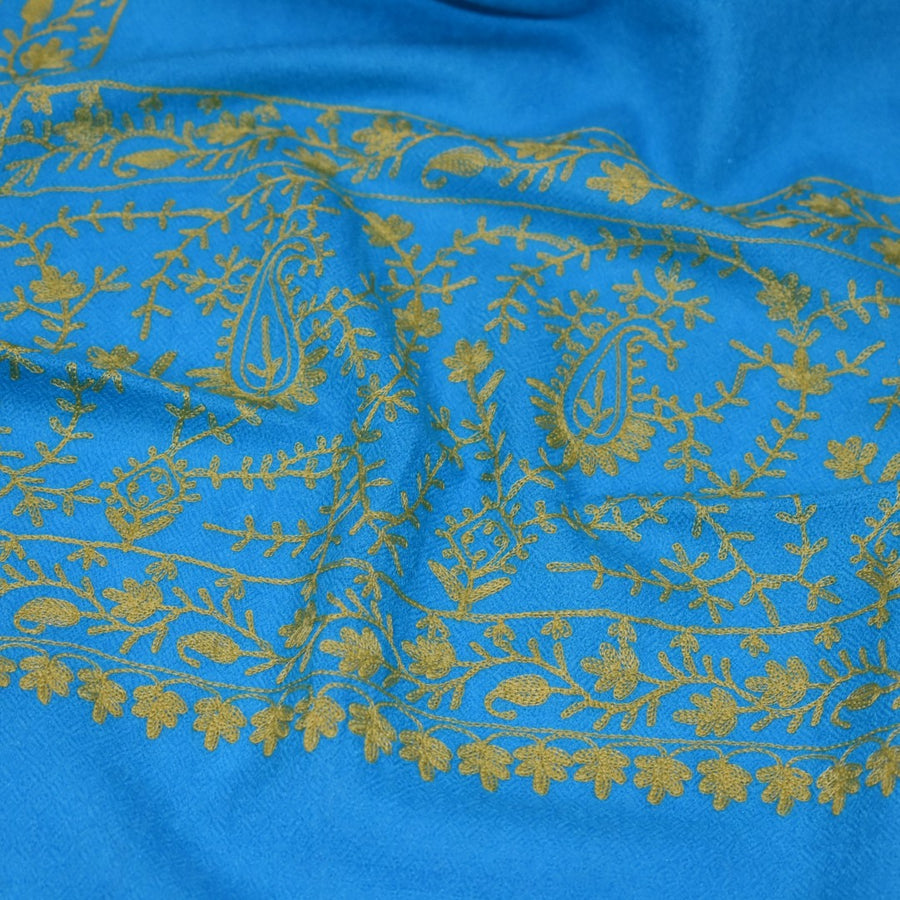 Esarfa Sal Casmir cu Broderie din Matase – Turcoaz/Verde Smarald-  Finete si Eleganta in orice Sezon -> Cod: CASHMBROD1