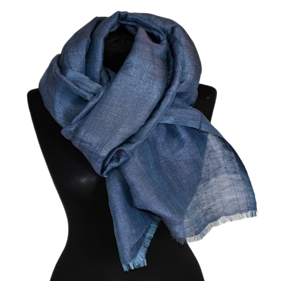 Eșarfă–Șal din Matase Naturala &In (LinenSilk) - Navy Bleumarin - Cod: LinenSilk1