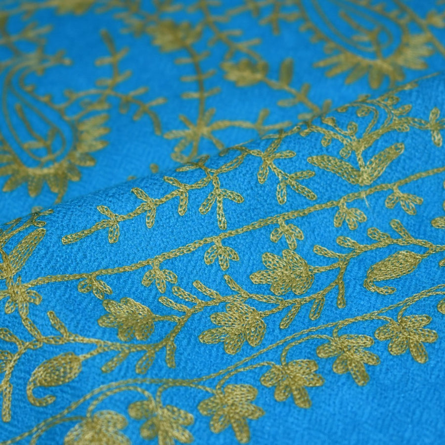 Esarfa Sal Casmir cu Broderie din Matase – Turcoaz/Verde Smarald-  Finete si Eleganta in orice Sezon -> Cod: CASHMBROD1