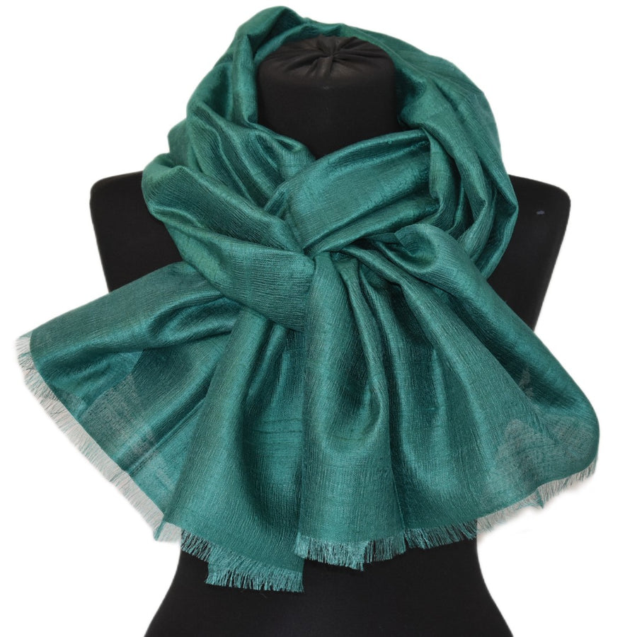 Esarfa-Sal din Matase Naturala Dupioni Raw Silk - Verde -> Cod: DupionPureSilk1