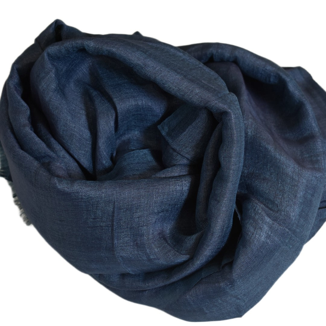 Eșarfă–Șal din Matase Naturala &In (LinenSilk) - Navy Bleumarin - Cod: LinenSilk1