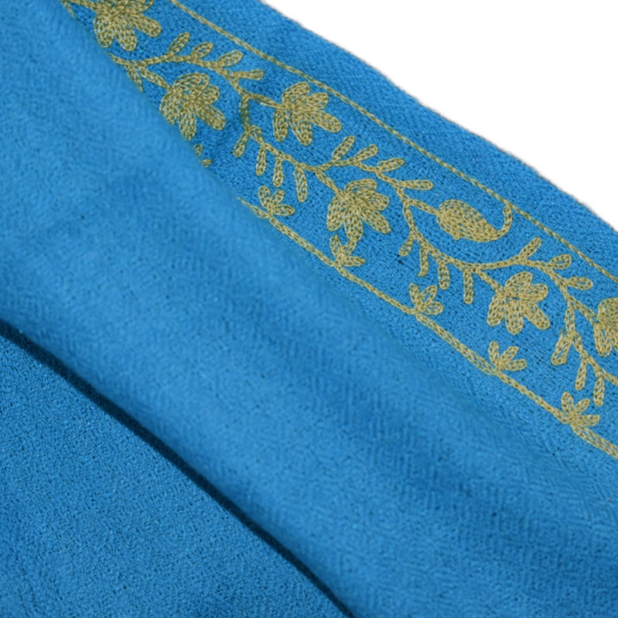 Esarfa Sal Casmir cu Broderie din Matase – Turcoaz/Verde Smarald-  Finete si Eleganta in orice Sezon -> Cod: CASHMBROD1