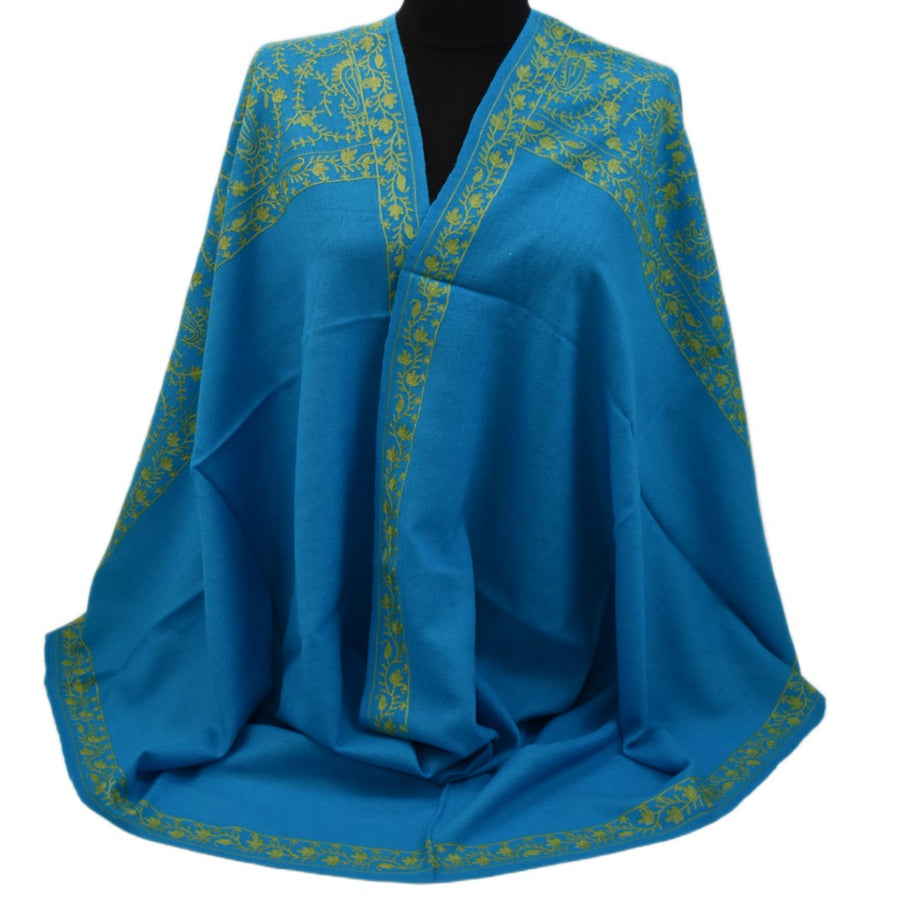 Esarfa Sal Casmir cu Broderie din Matase – Turcoaz/Verde Smarald-  Finete si Eleganta in orice Sezon -> Cod: CASHMBROD1