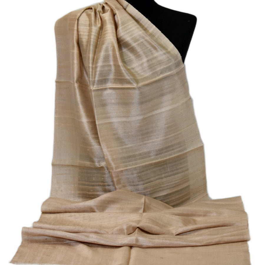 Esarfa-Sal din Matase Naturala Dupioni Raw Silk - Natural Bej-> Cod: DupionPureSilk3
