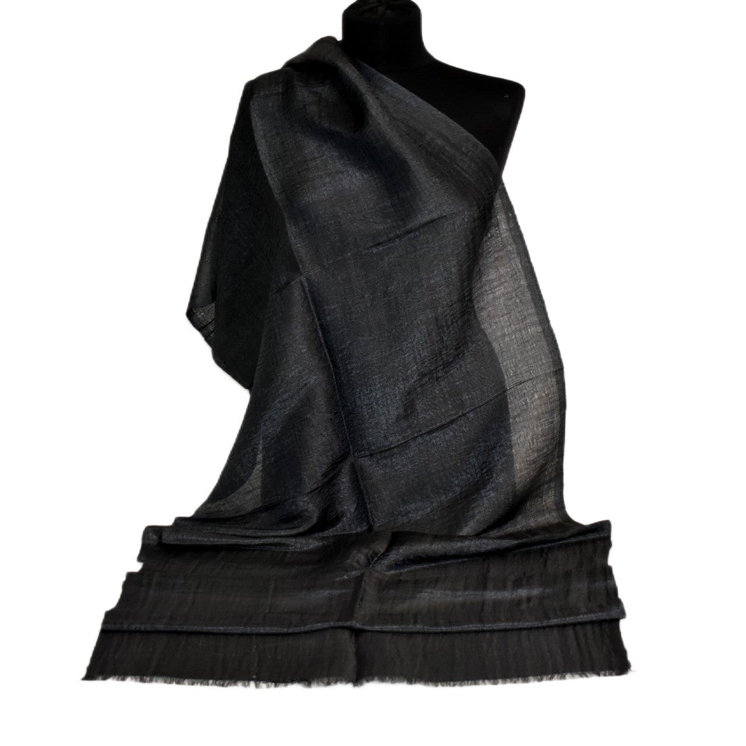Eșarfă–Șal din Matase Naturala ERI & In (LinenSilk) - Negru - > Cod: LinenSilk2