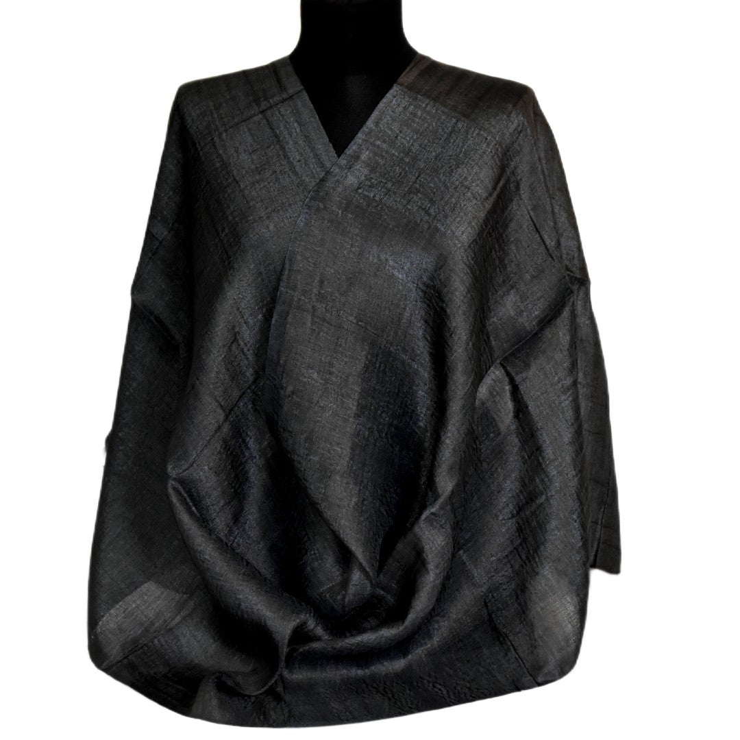 Eșarfă–Șal din Matase Naturala ERI & In (LinenSilk) - Negru - > Cod: LinenSilk2