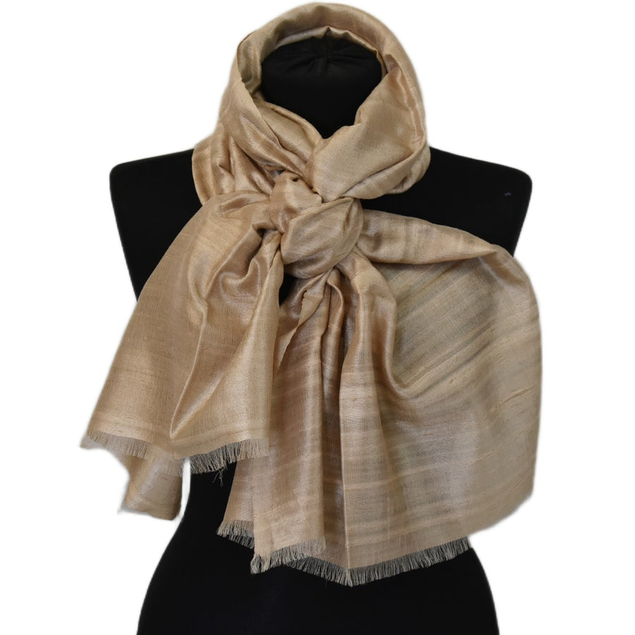 Esarfa-Sal din Matase Naturala Dupioni Raw Silk - Natural Bej-> Cod: DupionPureSilk3