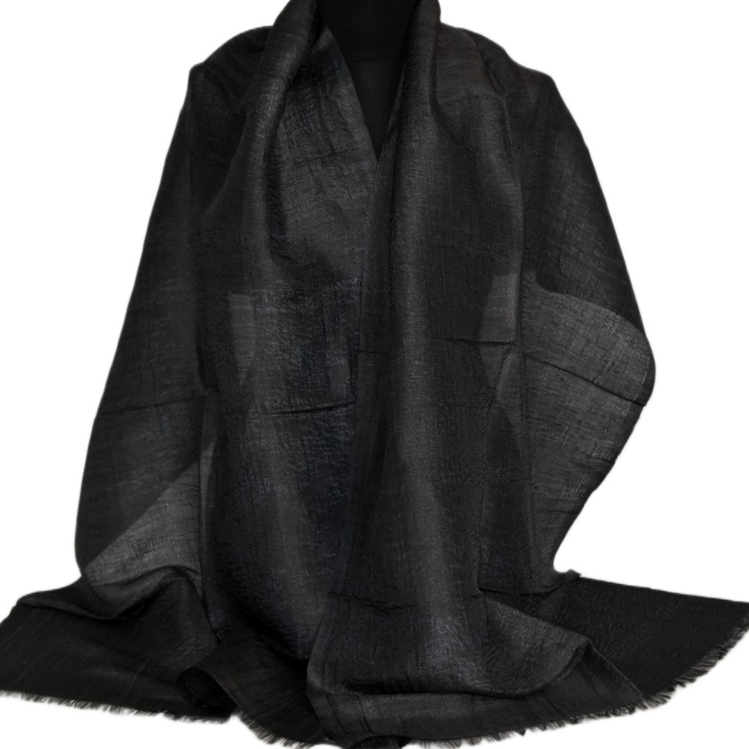 Eșarfă–Șal din Matase Naturala ERI & In (LinenSilk) - Negru - > Cod: LinenSilk2
