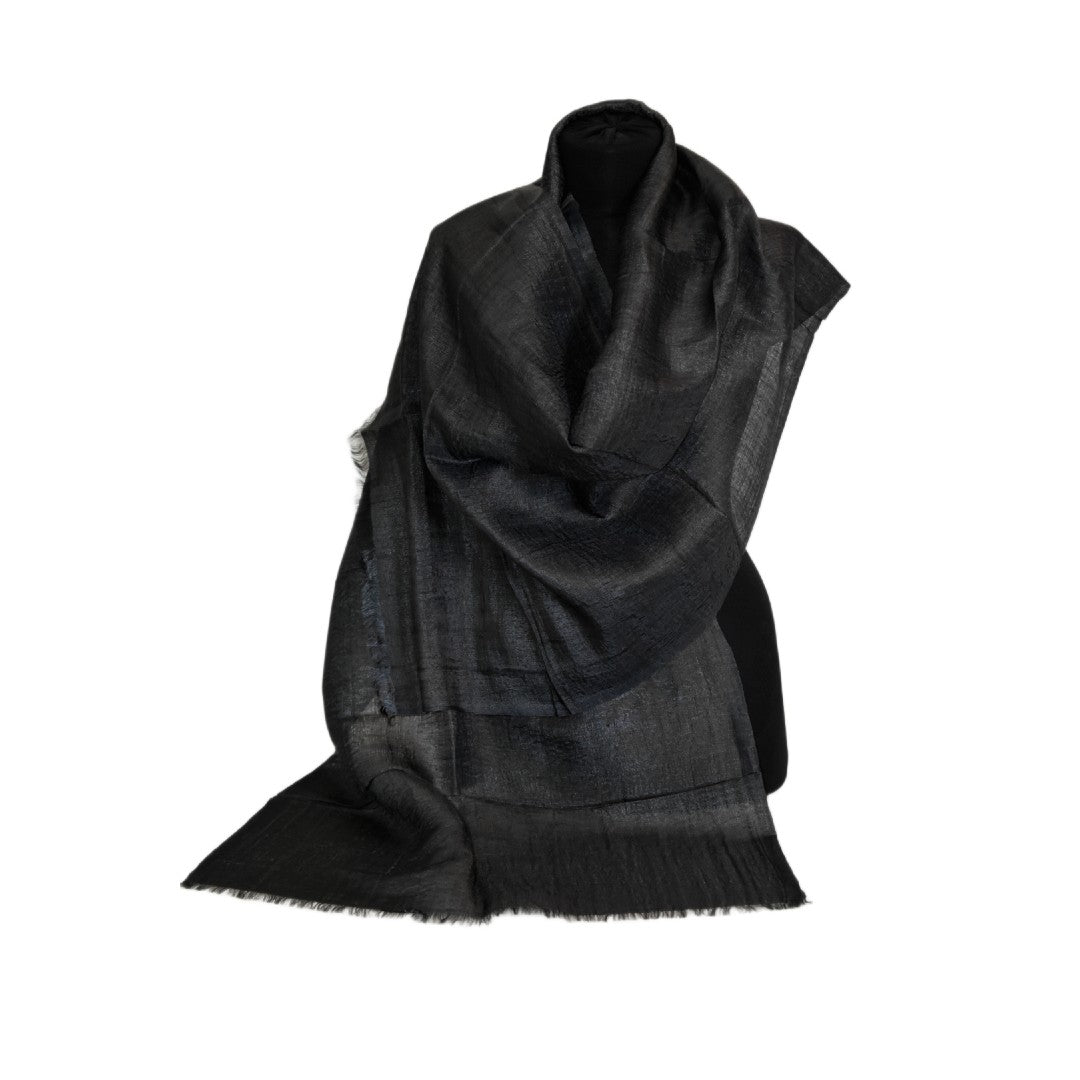 Eșarfă–Șal din Matase Naturala ERI & In (LinenSilk) - Negru - > Cod: LinenSilk2