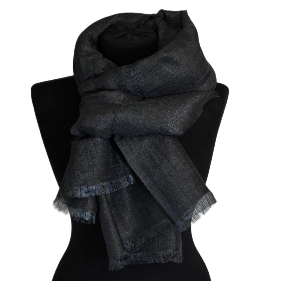 Eșarfă–Șal din Matase Naturala ERI & In (LinenSilk) - Negru - > Cod: LinenSilk2