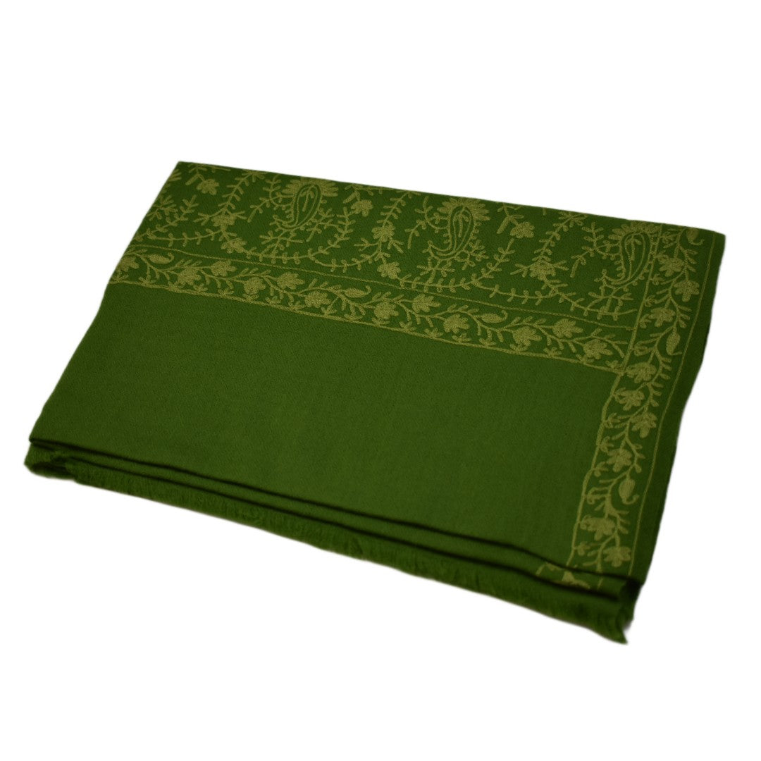 Esarfa Sal Casmir cu Broderie din Matase – Verde Army/Verde Fistic- Finete si Eleganta in orice Sezon -> Cod: CASHMBROD2