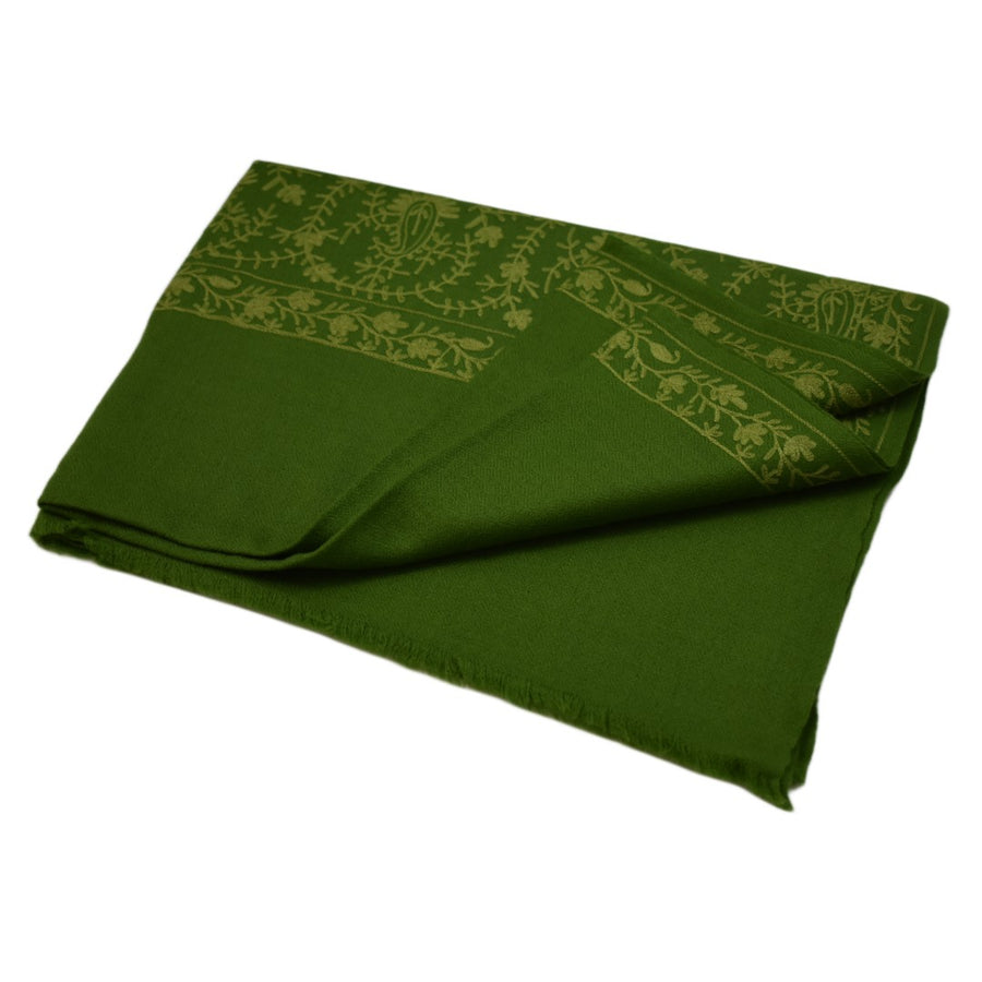 Esarfa Sal Casmir cu Broderie din Matase – Verde Army/Verde Fistic- Finete si Eleganta in orice Sezon -> Cod: CASHMBROD2