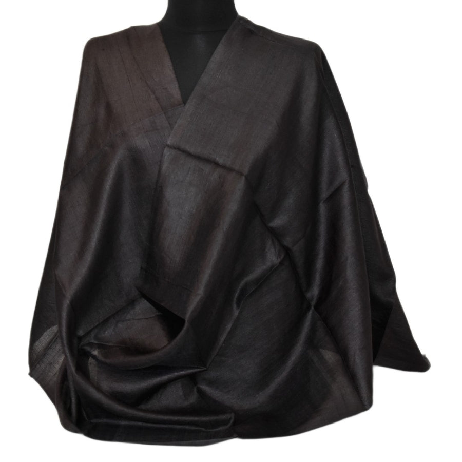 Esarfa-Sal din Matase Naturala Dupioni Raw Silk - Negru  -> Cod: DupionPureSilk7