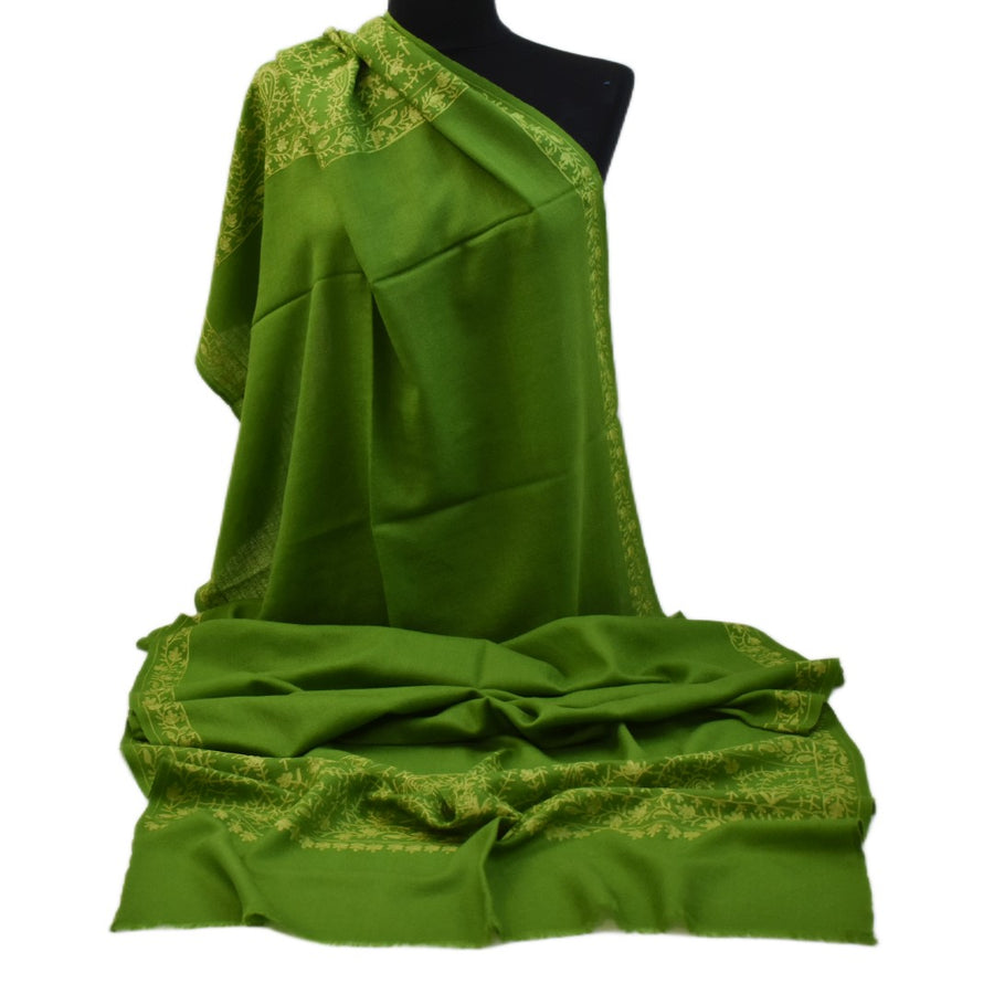 Esarfa Sal Casmir cu Broderie din Matase – Verde Army/Verde Fistic- Finete si Eleganta in orice Sezon -> Cod: CASHMBROD2