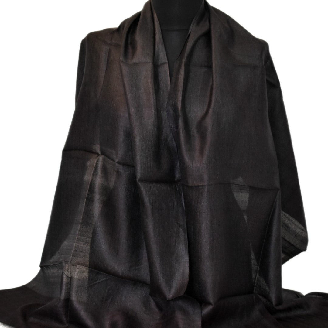 Esarfa-Sal din Matase Naturala Dupioni Raw Silk - Negru  -> Cod: DupionPureSilk7