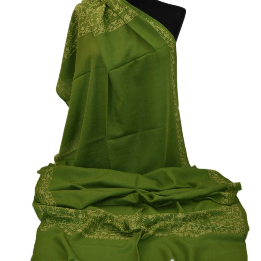 Esarfa Sal Casmir cu Broderie din Matase – Verde Army/Verde Fistic- Finete si Eleganta in orice Sezon -> Cod: CASHMBROD2