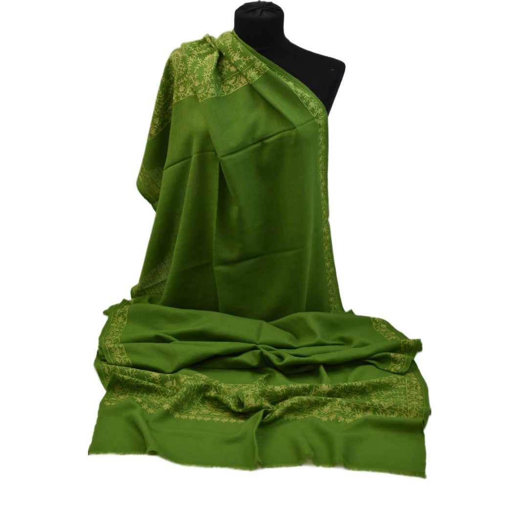 Esarfa Sal Casmir cu Broderie din Matase – Verde Army/Verde Fistic- Finete si Eleganta in orice Sezon -> Cod: CASHMBROD2