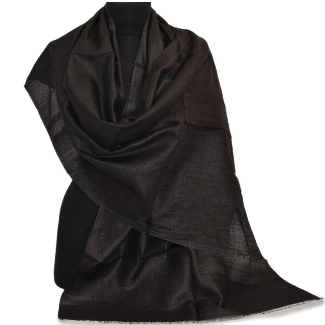 Esarfa-Sal din Matase Naturala Dupioni Raw Silk - Negru  -> Cod: DupionPureSilk7