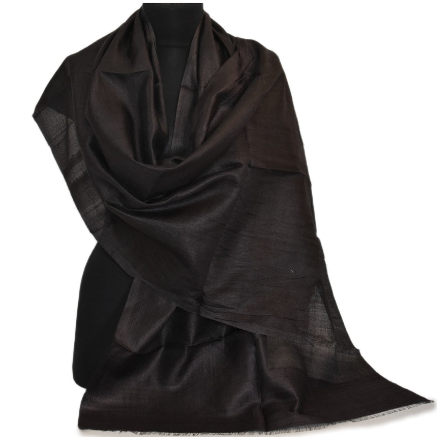 Esarfa-Sal din Matase Naturala Dupioni Raw Silk - Negru  -> Cod: DupionPureSilk7