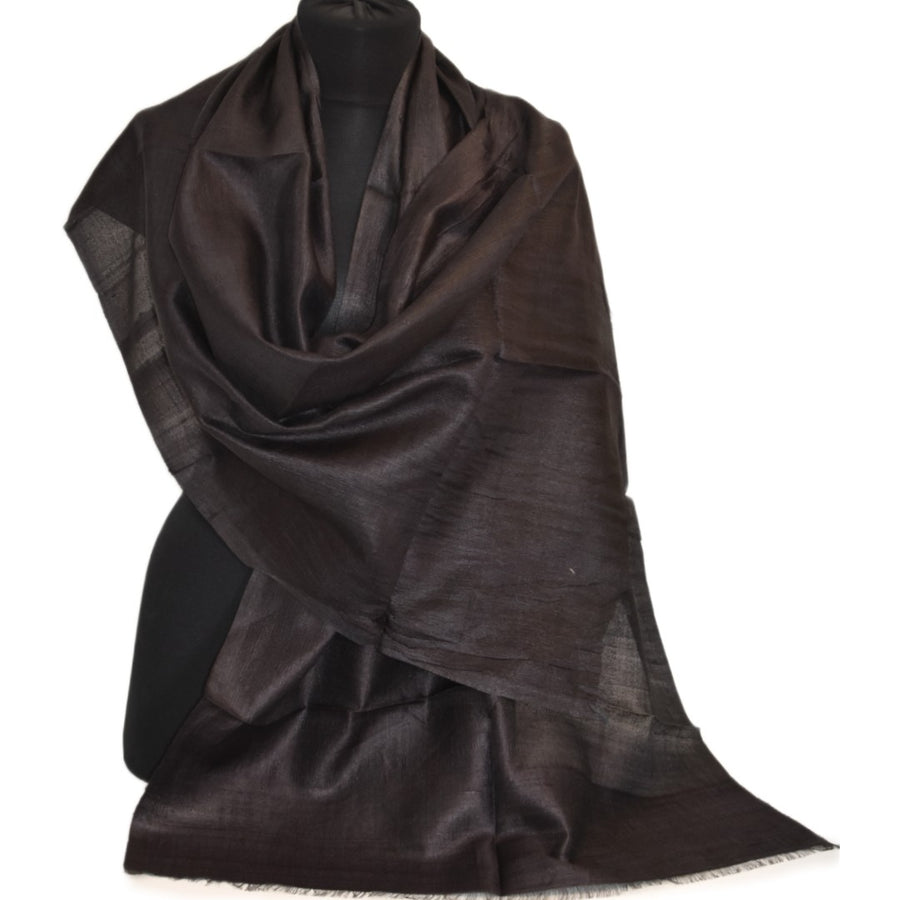 Esarfa-Sal din Matase Naturala Dupioni Raw Silk - Negru  -> Cod: DupionPureSilk7