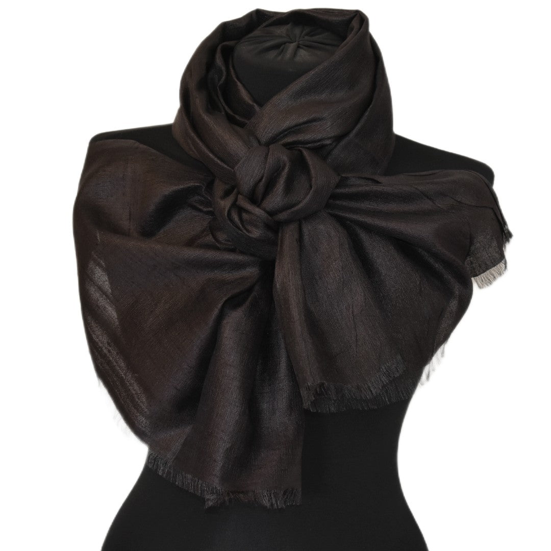 Esarfa-Sal din Matase Naturala Dupioni Raw Silk - Negru  -> Cod: DupionPureSilk7